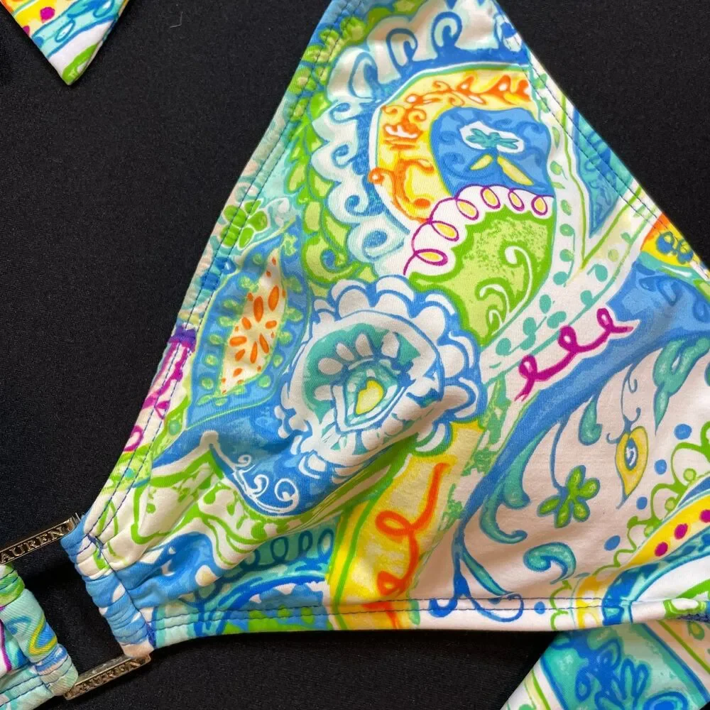 ~ Lauren Ralph Lauren Bikini Top, D/DD/LG/XL* Ring Front Halter Tie LRL Tropical